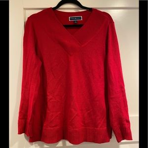 Karen Scott women’s red v neck sweater with small slits on side size small.